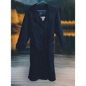 Sz 10 Vtg Maggie Lawrence Long Trench Rain Coat Black Belted Zip Out Lining EUC